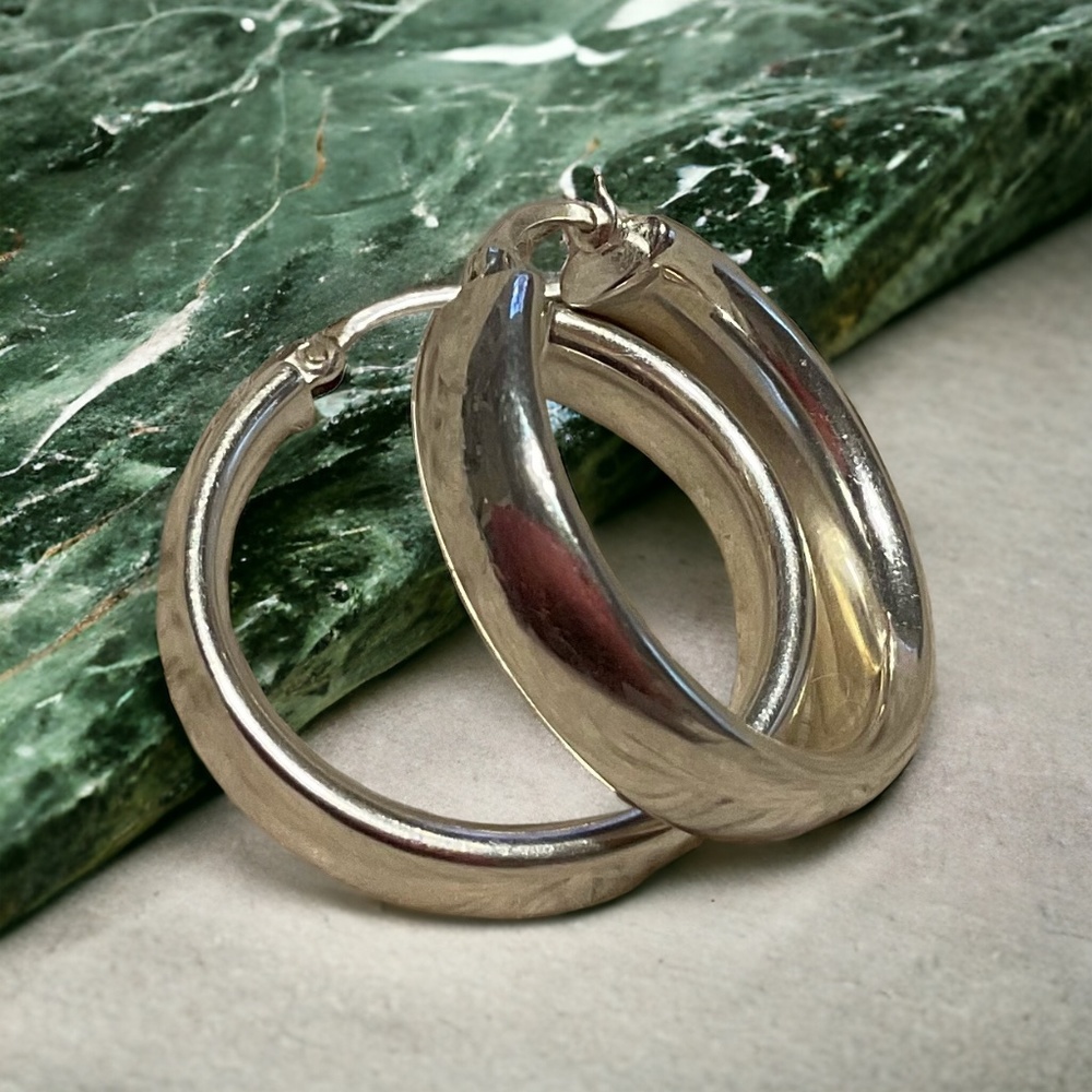 925 Silver Solid Thick Band Hoop Earrings